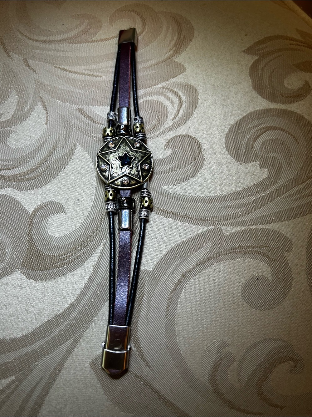 In Box Blue Star Brown Multi-Strand Leather-Esque Womens Bracelet Medallion